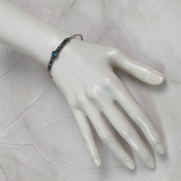Silvertone/Turquoise Howlite Cuff Bracelet - Picture 2 of 5